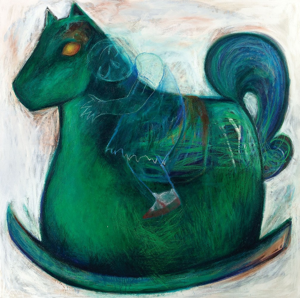 Зелени коњић, уље на платну, 180 × 180 цм, 2008.