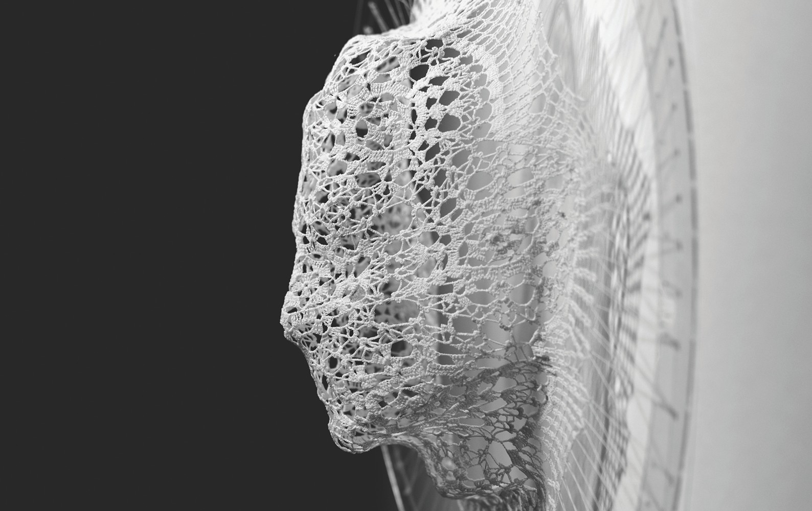 PORTRETI (detalj), kompozicija od tri elementa istih dimenzija 56 × 10 × 30 cm, pamuk, klirit, kombinovana tehnika Samostalna izložba Vidljivo-nevidljivo Salon Muzeja primenjene umetnosti, 2013.
